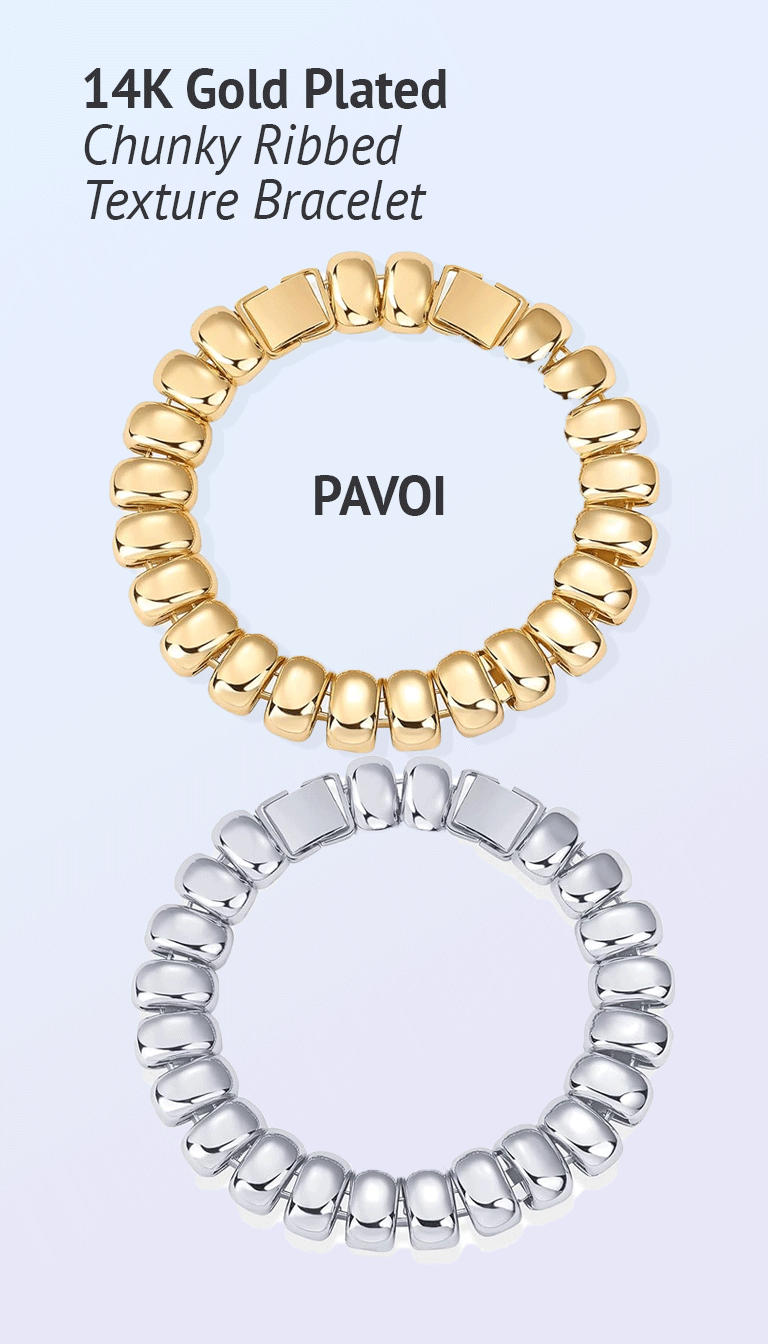 PAVOI 14K Gold Plated Chunky Lumonific Ribbed Texture Bracelet