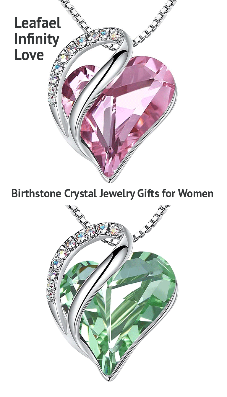 Leafael Valentine's Day Gift Necklaces for Women, Infinity Love Birthstone Heart Crystal